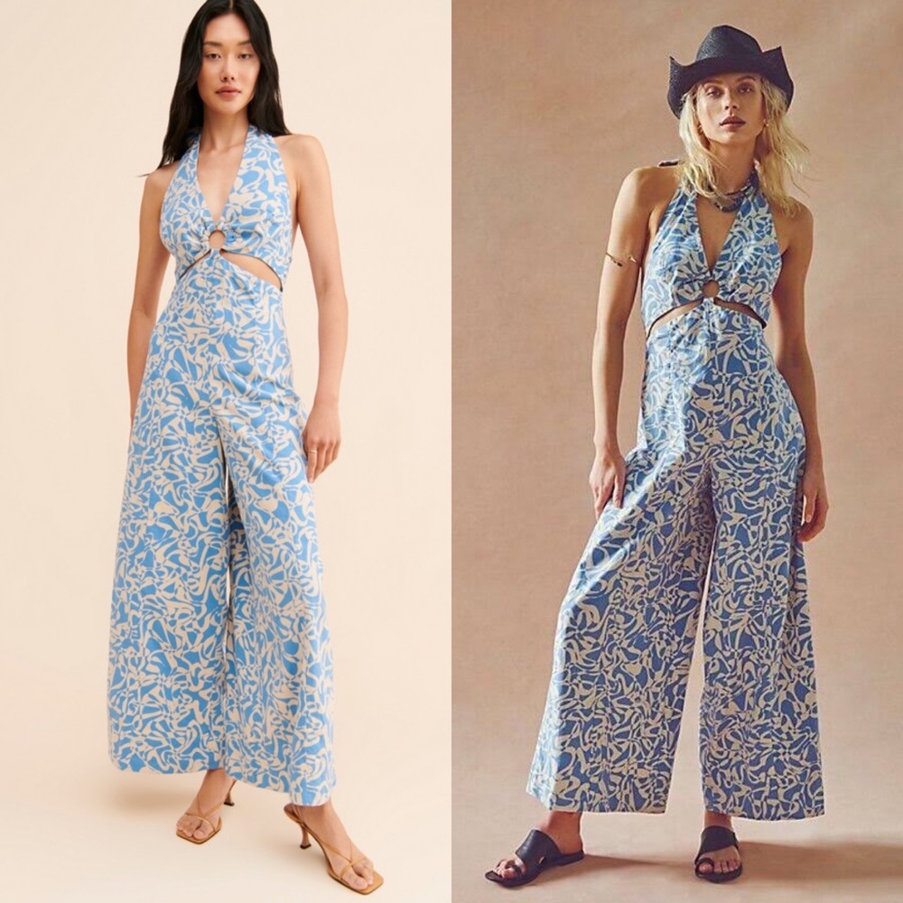 New Free People Kira Boho Printed Halter Jumpsuit - Picture 1 of 7